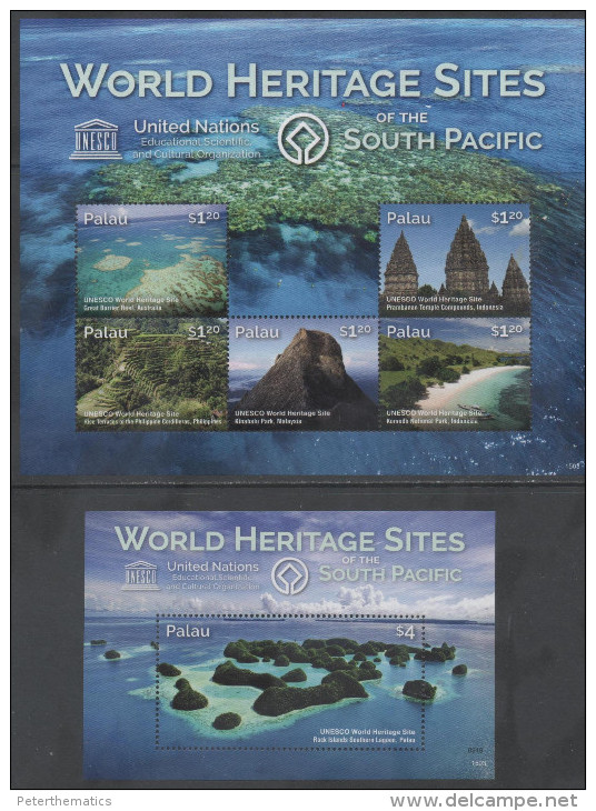 PALAU , 2015, MNH, UNESCO WORLD HERITAGE SITES, BARRIER REEF, TEMPLES, MOUNTAINS, KOMODO PARK, LAGOONS,  SLT+S/S - Aardrijkskunde