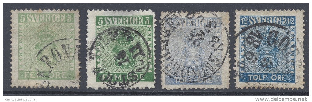 SWEDEN 1858 ORE STAMPS LOT 6,6a,8,8a - Usati