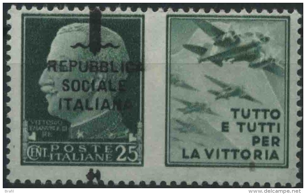 1944 Italia, Propaganda Di Guerra Con Soprastampa Spostata In Alto Varietà , Valore Da Cent.25 (*) Nuovo - War Propaganda