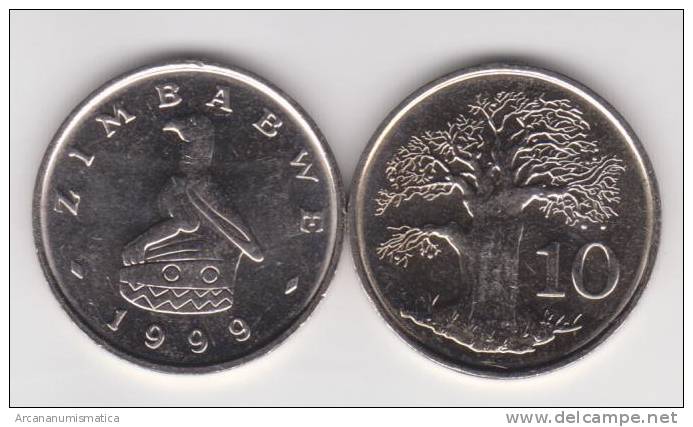 Zimbabwe 10 Céntimos 1.999 Cu Ni KM#3 SC/UNC        T-DL-10.317 - Zimbabwe