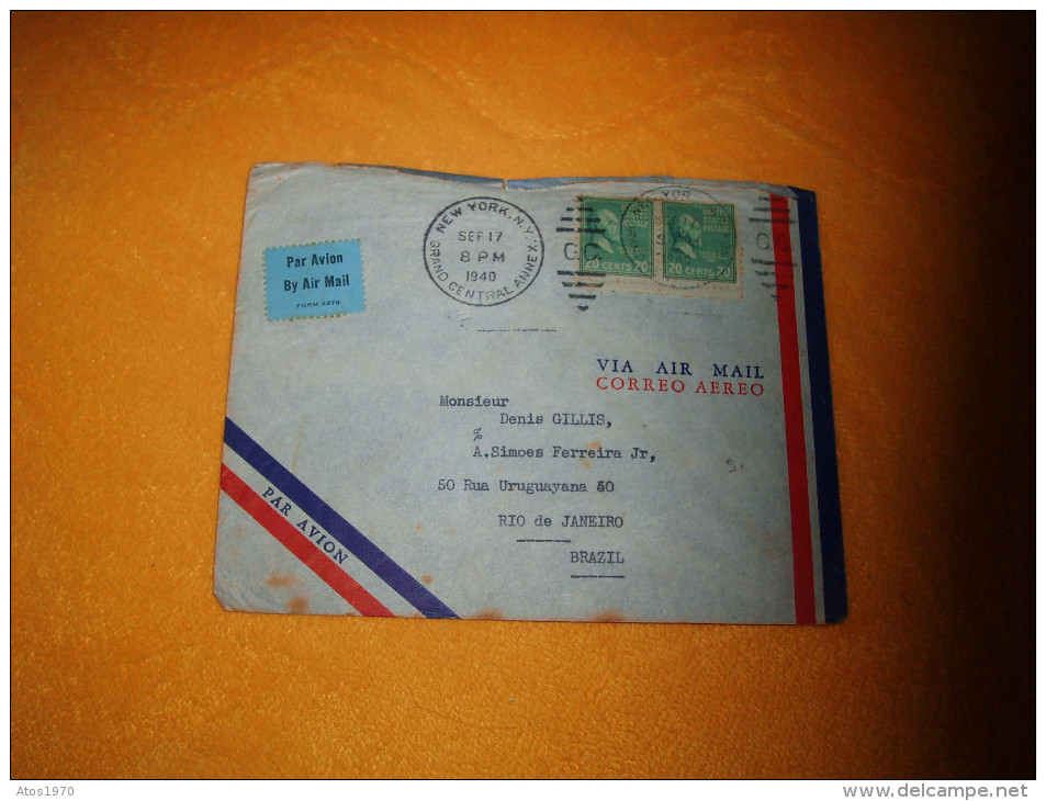 ENVELOPPE UNIQUEMENT DE 1940. / NEW YORK ETATS UNIS POUR RIO DE JANEIRO BRESIL / CACHETS + TIMBRES. - Other & Unclassified