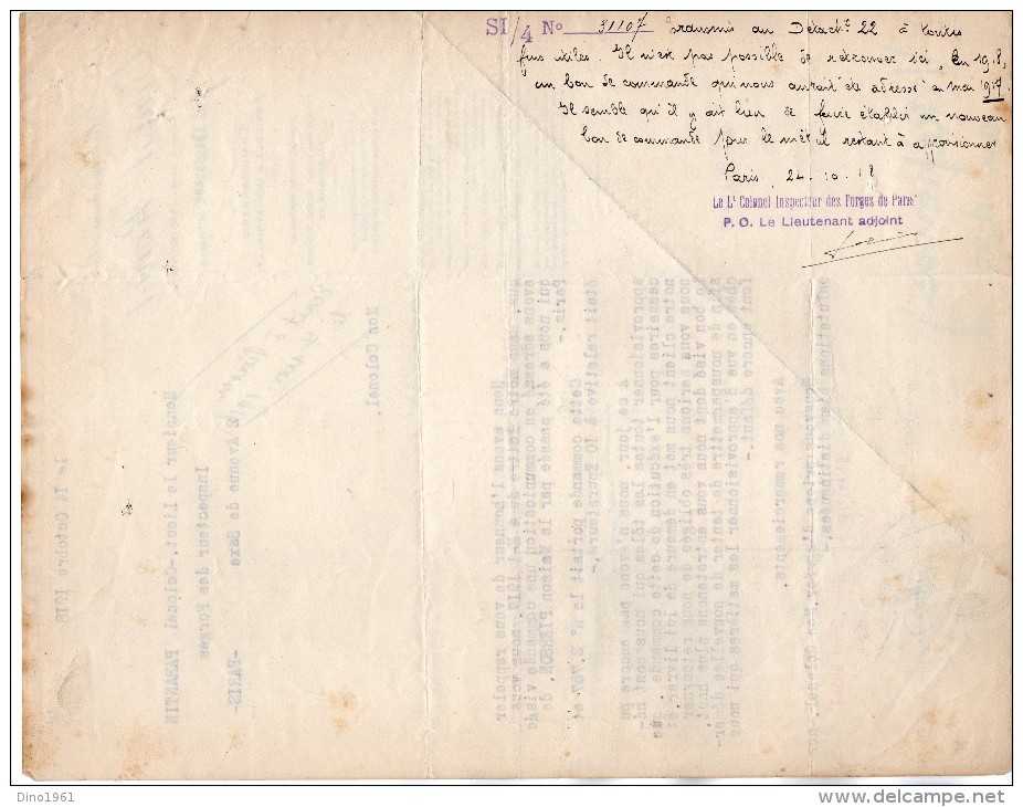 VP1514 - MILITARIA - Lettre  Ets E. RONOT à SAINT - DIZIER Pour Mr Le Lt Colonel PARANTIN Inspecteur Des Forges De PARIS - Documenti