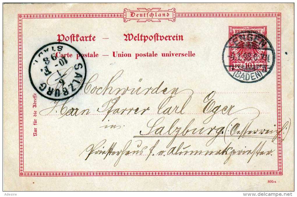 Deutschland Reichspost 1898 - 10 Pf Ganzsache Auf Pk Von Engen (Baden) Nach Salzburg - Briefe U. Dokumente