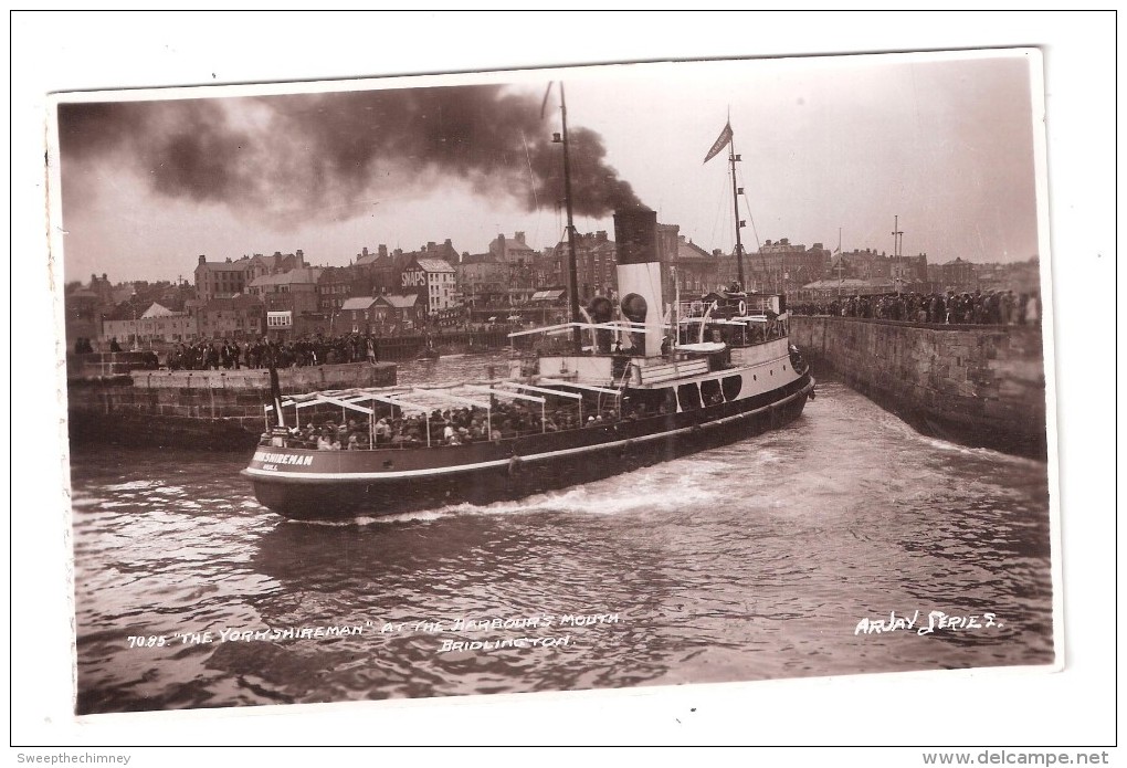MV Yorkshireman At Bridlington - Pleasure Steamer - Rare Postcard ARJAY SERIES USED 1937 WITH STAMP - Paquebote