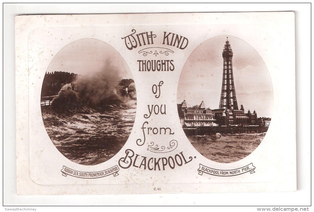 RP BLACKPOOL TOWER WITH KIND THOUGHTS FROM BLACKPOOL Lancashire Postcard Dated 1924 - Blackpool