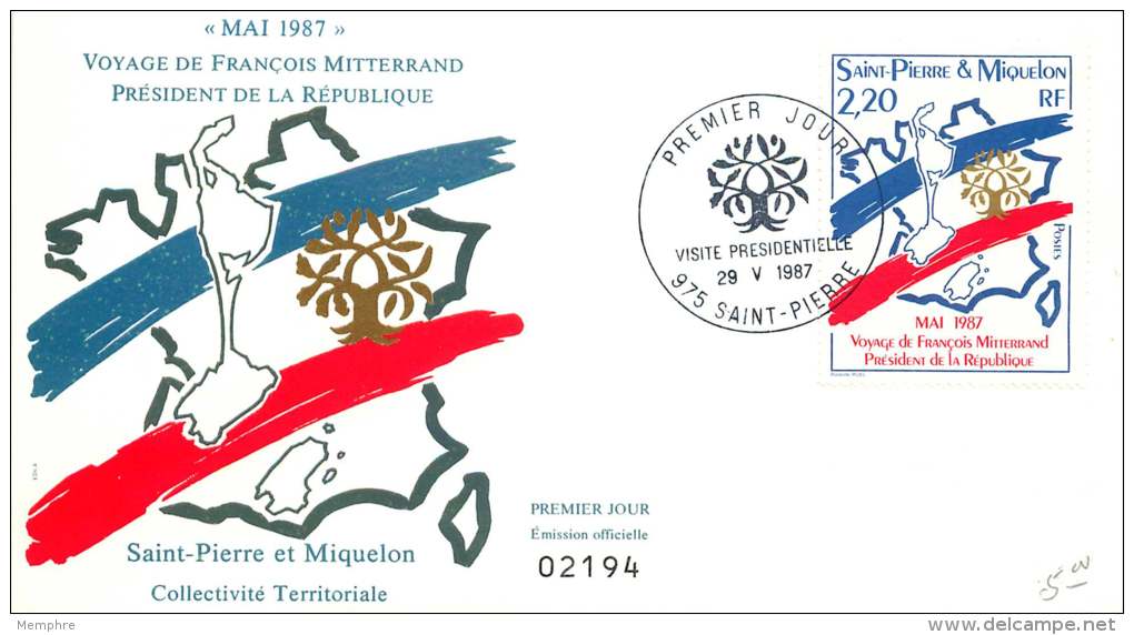 1987  Visite Du Président Mitterand à SPM  FDC Non Adressé - FDC