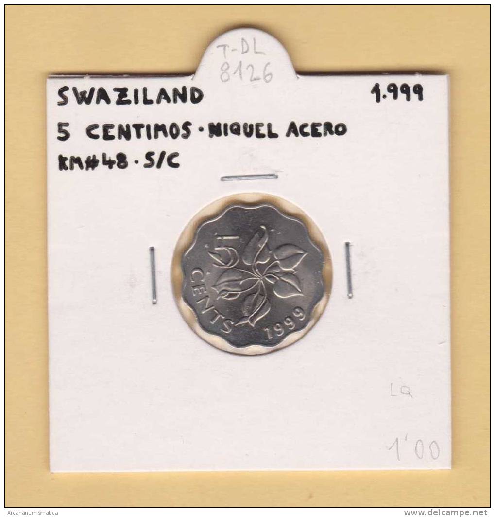 SWAZILAND  5  CENTIMOS  1.999 Niquel Acero  KM#48     SC/UNC     T-DL-8126 - Swaziland