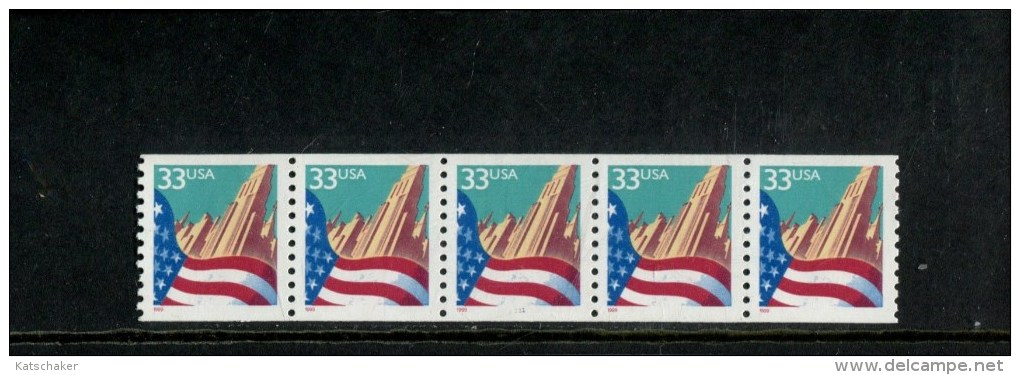 USA POSTFRIS MINT NEVER HINGED POSTFRISCH EINWANDFREI SCOTT 3280 PCN STRIP OF 5 PLATE 1111 FLAG AND CITY - Ruedecillas (Números De Placas)