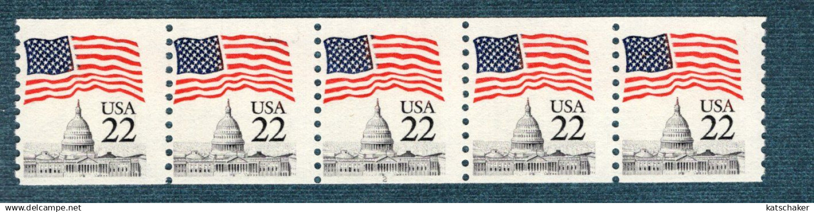 310989550 USA POSTFRIS MINT NEVER HINGED POSTFRISCH EINWANDFREI SCOTT 2115 PCN STRIP OF 5 PLATE 2 FLAG OVER CAPITOLE - Roulettes (Numéros De Planches)