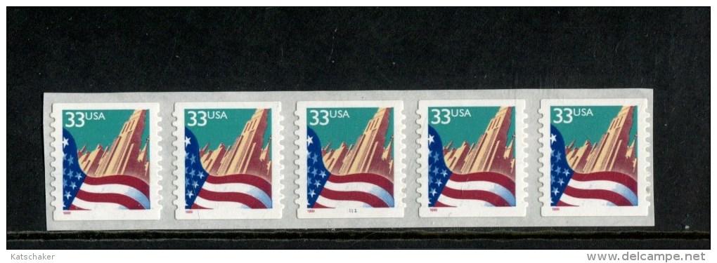 USA POSTFRIS MINT NEVER HINGED POSTFRISCH EINWANDFREI SCOTT 3282 PCN STRIP OF 5 PLATE 1111  FLAG AND CITY - Autres & Non Classés