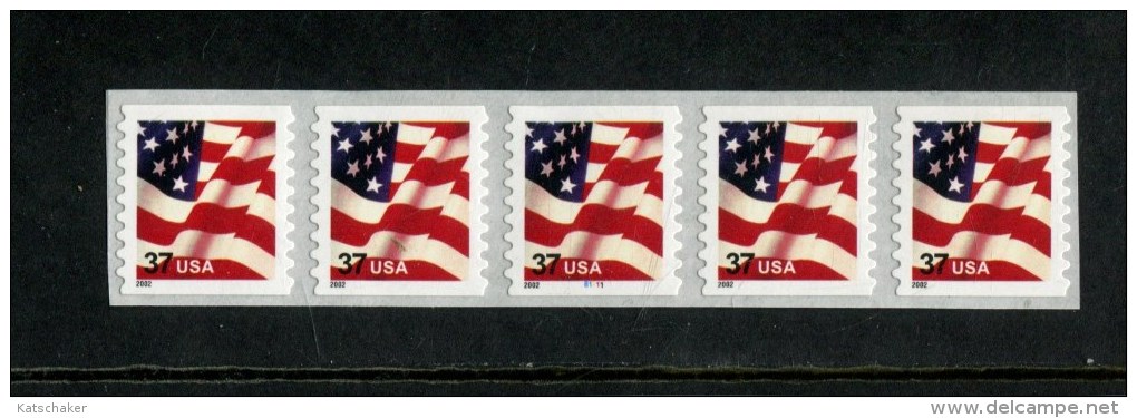 USA POSTFRIS MINT NEVER HINGED POSTFRISCH EINWANDFREI SCOTT 3633 PCN STRIP OF 5 PLATE B1111 FLAG - Autres & Non Classés