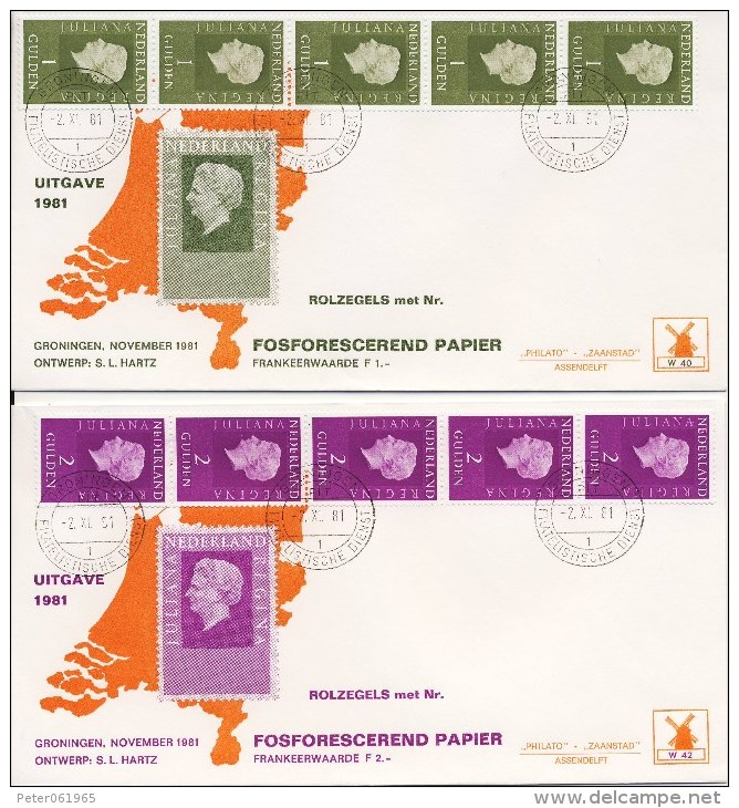 3 Philato FDC´s Met Strippen Van 5: W40, W42 En W43 - Blanco / Open Klep - FDC