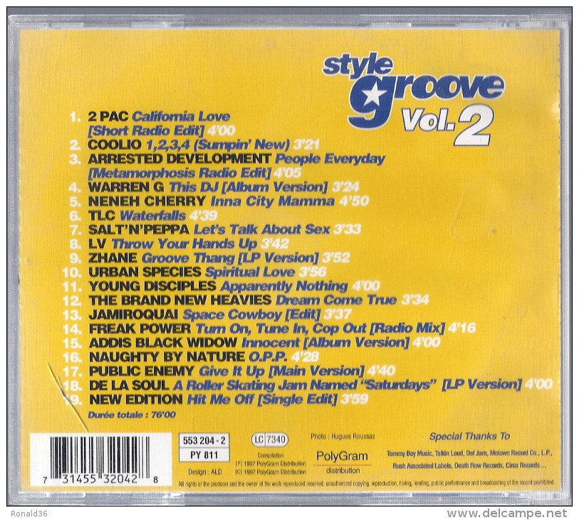Disque CD STYLE GROOVE V2 2 PAC DE LA SOUL TLC COOLIO WARREN G NENEH CHERRY NEW EDITION JAMIROQUAI URBAN SPECIES LV TLC - Soul - R&B