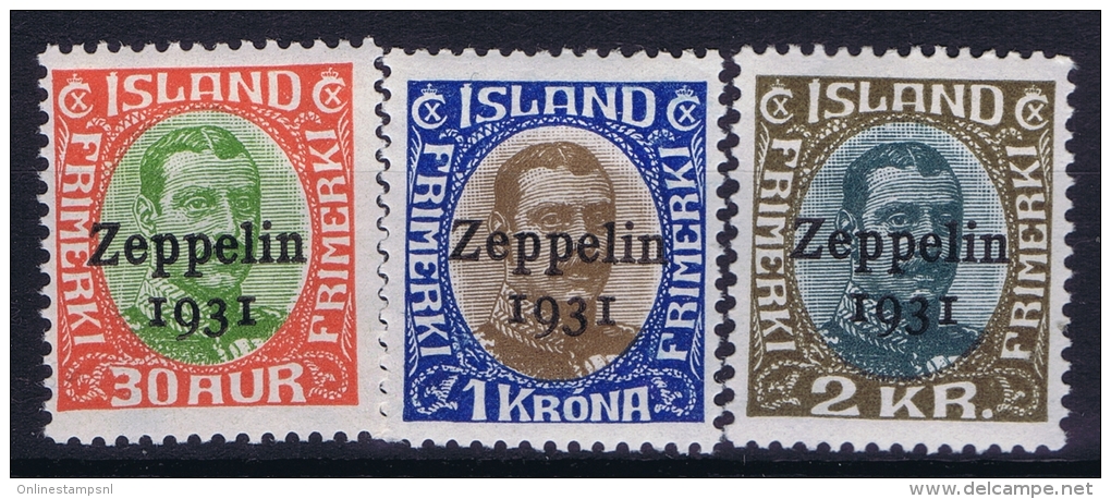 Iceland: 1931 Mi Nr 147 - 149 MNH/**  Fa 162 -164 Zeppelin 1931 - Airmail