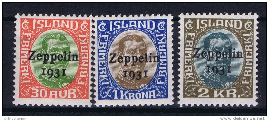 Iceland: 1931 Mi Nr 147 - 149 MNH/**  Fa 162 -164 Zeppelin 1931 - Poste Aérienne