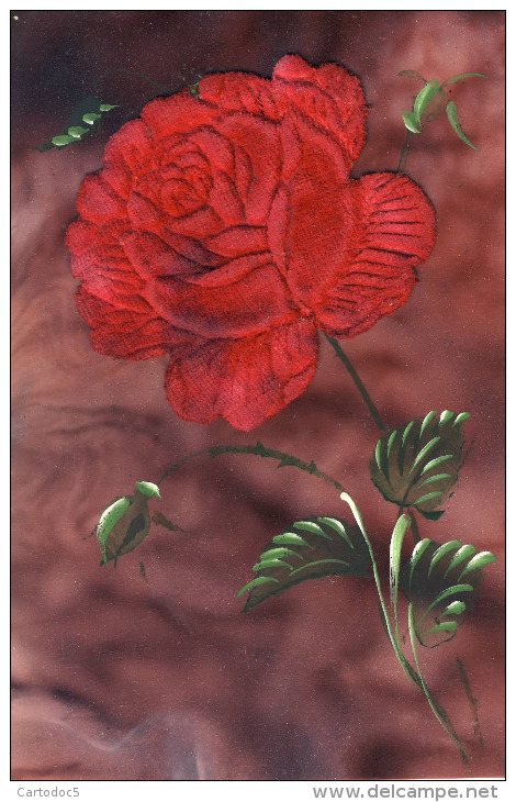 Heureux Anniversaire  Très Belle Cpa Cellulo Ajoutis Fleur Rose Tissus Velouté - Dreh- Und Zugkarten