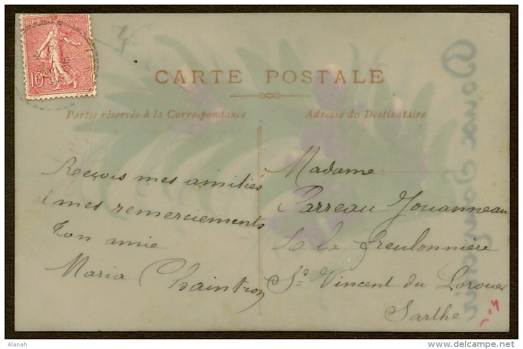 Carte Celluloïd Fleur Peinte Doux Souvenir - Autres & Non Classés