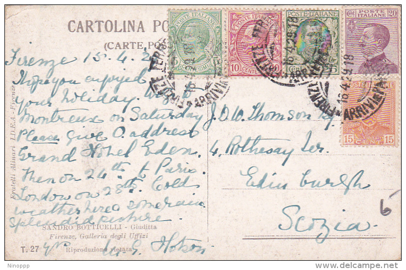 Italy 1929 Used Postcard, King VE 5c, 10c, 15c, 20c, 25c Sent To Scotland - Afgestempeld