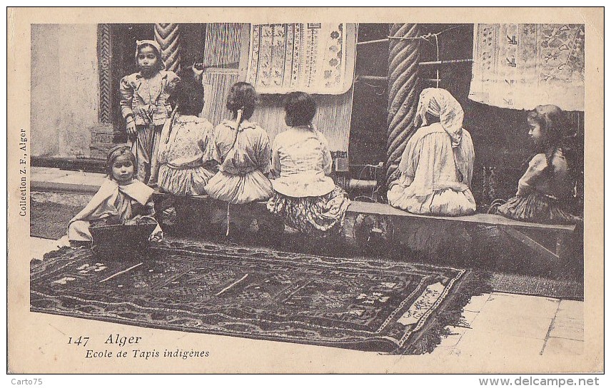 Algérie - Scènes Et Types -  Ecole Tissage Tapis - Métiers Enfants - Cachet Bone 1906 - Scènes & Types