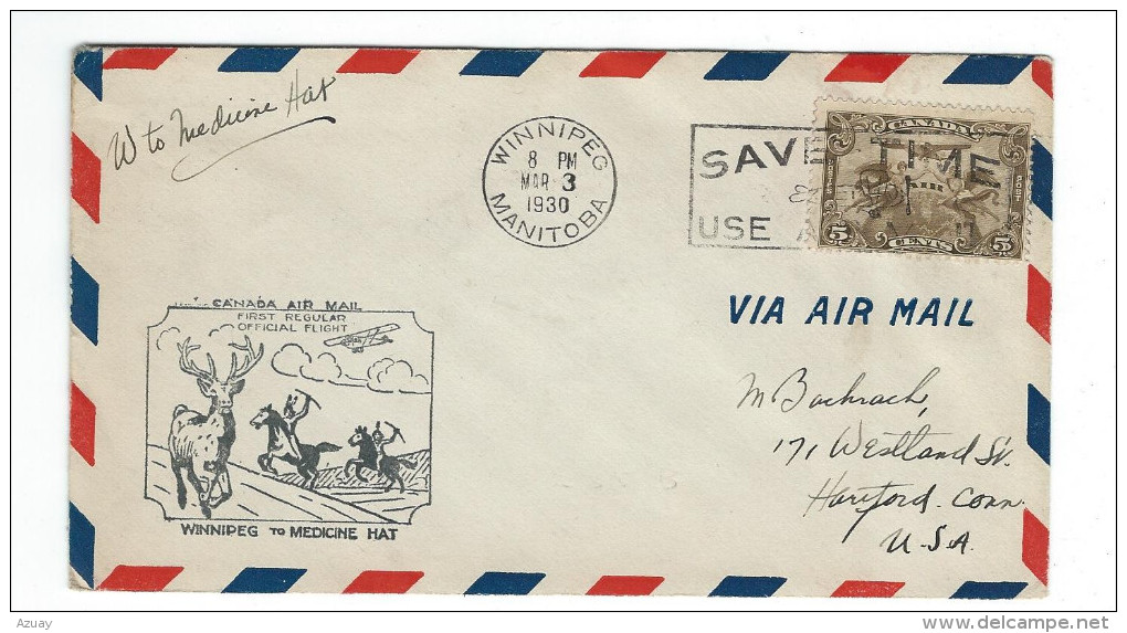 CA - FIRST FLIGHT WINNIPEG - MEDICINE HAT 1930 - First Flight Covers