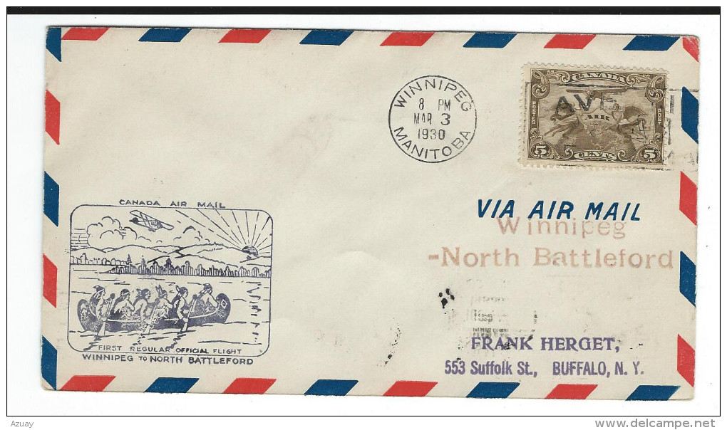 CA - FIRST FLIGHTWINNIPEG - NORTH BATTLEFORD 1930 - First Flight Covers