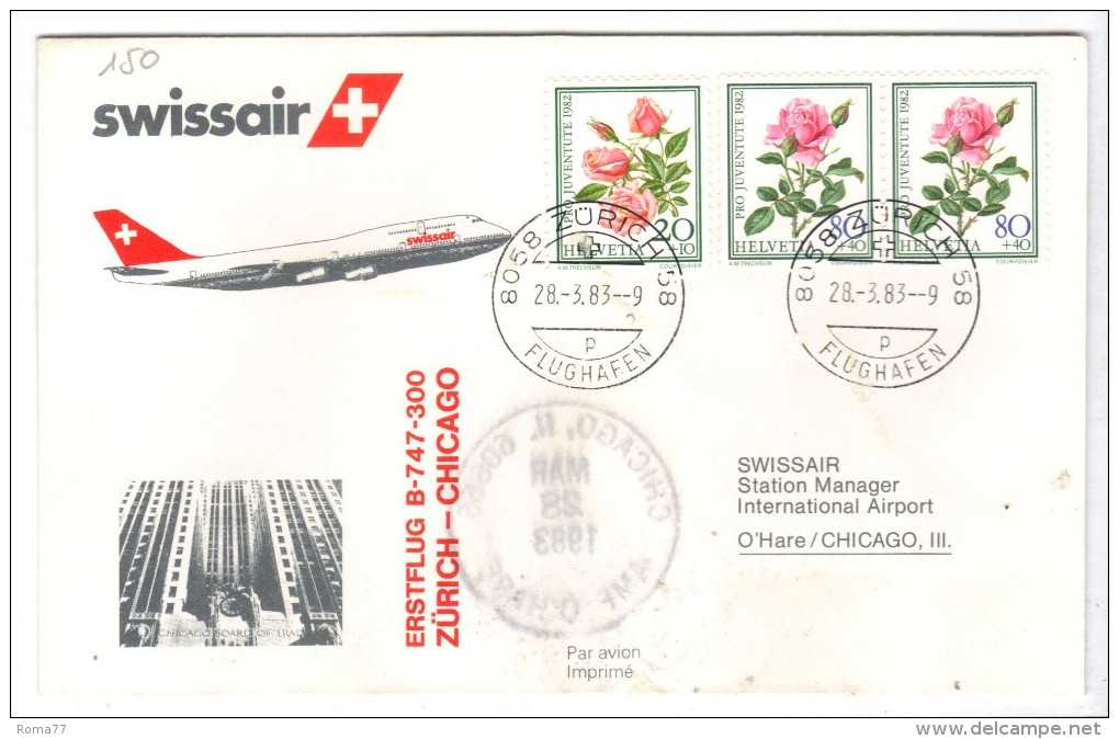 VOL150 - SVIZZERA 1983, Primo Volo Zurich Chicago . Raccomandata - Erst- U. Sonderflugbriefe