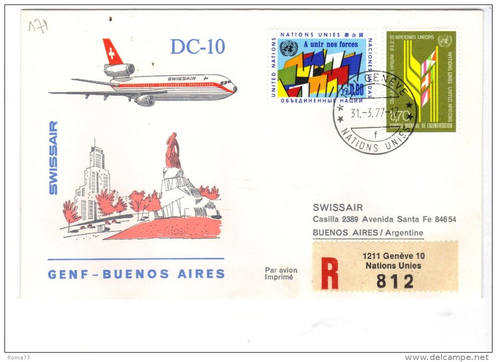 VOL171 - NAZIONI UNITE, Primo Volo Geneve Buenos Aires .  Raccomandata - Airmail