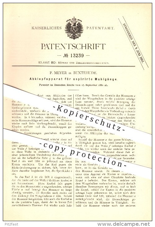 Original Patent - F. Meyer In Buxtehude , 1880 , Abklopfapparat Für Aspirierte Mahlgänge , Mühlen !!! - Buxtehude