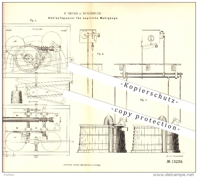 Original Patent - F. Meyer In Buxtehude , 1880 , Abklopfapparat Für Aspirierte Mahlgänge , Mühlen !!! - Buxtehude