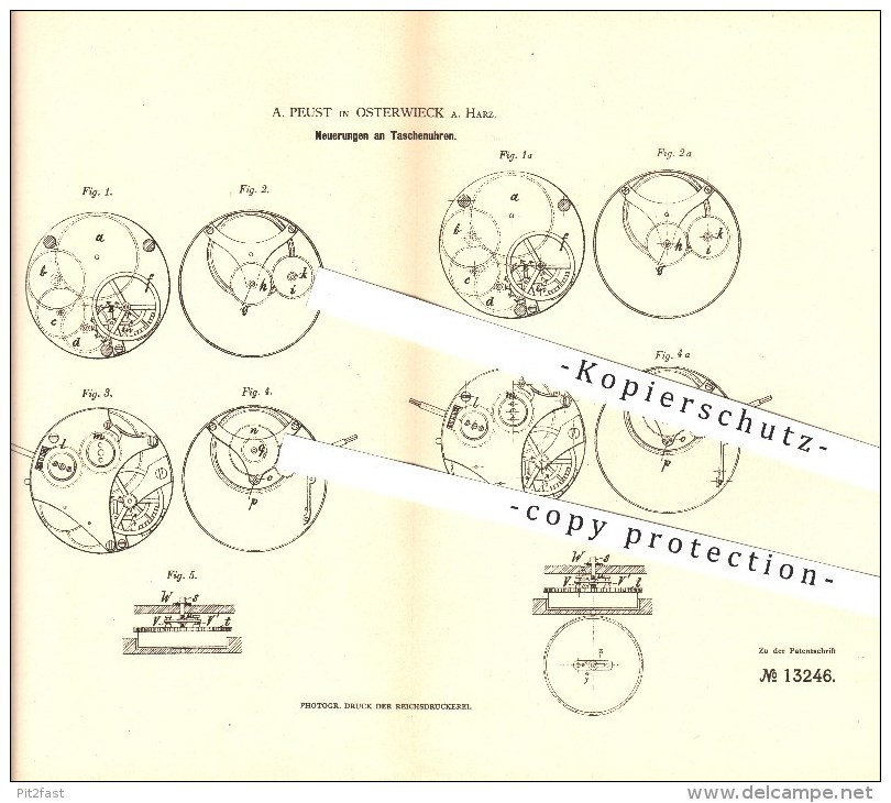 Original Patent - A. Peust In Osterwieck A. Harz , 1880 , Taschenuhr , Uhr , Uhrmacher !!! - Sonstige & Ohne Zuordnung