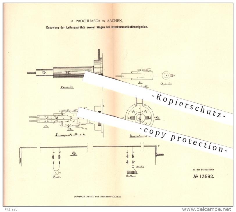 Original Patent - A. Prochhasca In Aachen , 1880 , Kupplung Der Leitungsdrähte Zweier Wagen , Eisenbahn !!! - Historische Dokumente