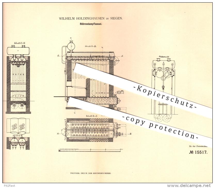 Original Patent - Wilhelm Holdinghausen In Siegen , 1881 , Röhrendampfkessel , Dampfkessel !!! - Historische Dokumente