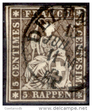 Svizzera-025 - 1854 - 5 Centesimi - Y&T: N. 26a (o) - Privo Di Difetti Occulti. - Gebraucht