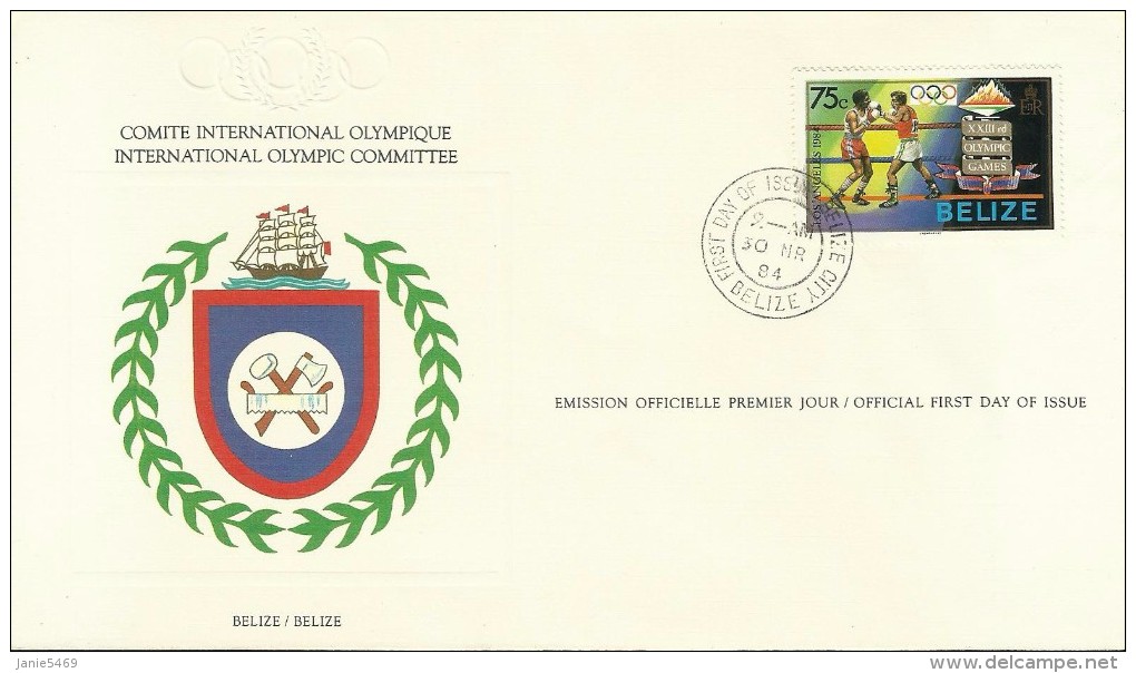 Belize 1984 Los Angeles Olympics, IOC First Day Cover - Belize (1973-...)