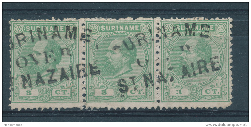 EB035 - SURINAME - Bande De 3 TP Wilhelm Annulés SURINAME Over ST NAZAIRE - Suriname ... - 1975