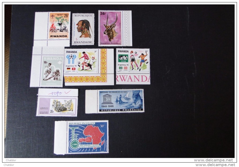 Rwanda Lot De 9 Timbres BDF MNH** - Verzamelingen