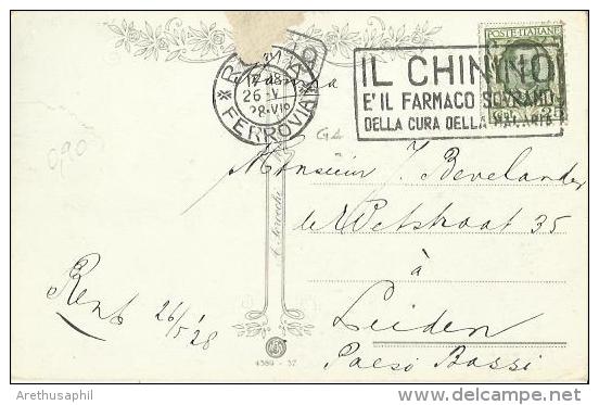 C0375-CARTOLINA PER L'OLANDA CON 25 CENT. FLOREALE 26.5.1928 - ANNULLO IL CHININO - Marcophilia