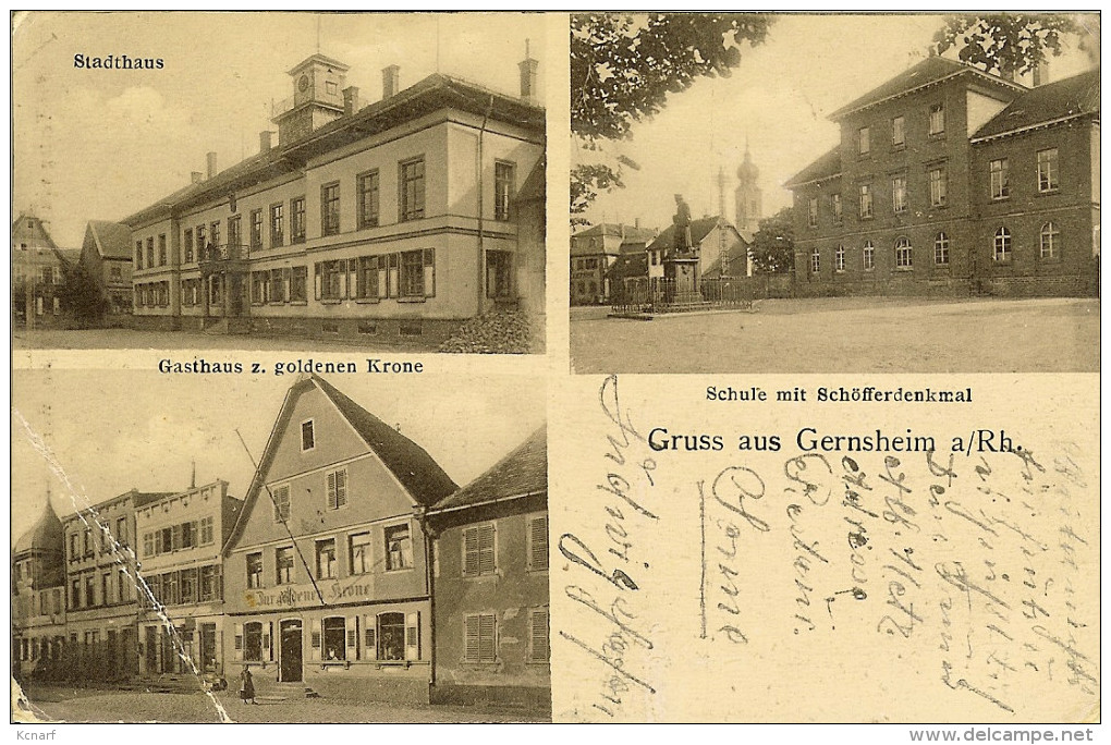 CP GRUSS Aus GERNSHEIM A/Rh " Stadthaus , Schule Mit Schöfferdenkmal , Gasthaus ...". - Gross-Gerau