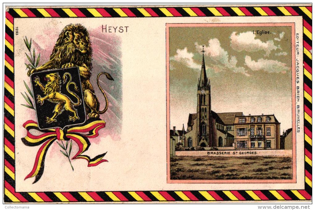 12 Postkaarten Litho RECLAME Brasserie St Georges (ed. BRIEN ) , Villas Dijk Bld Léopold Statieplaats Vissersboten Heist - Cafes