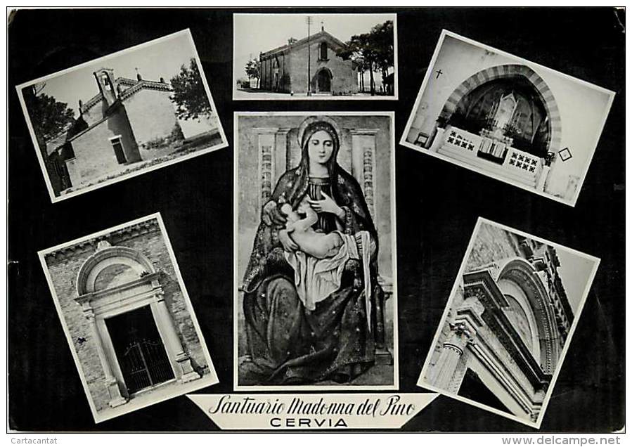 CERVIA MILANO MARITTIMA. VARIE IMMAGINI DEL SANTUARIO MADONNA DEL PINO. CARTOLINA DEL 1959 - Altri & Non Classificati