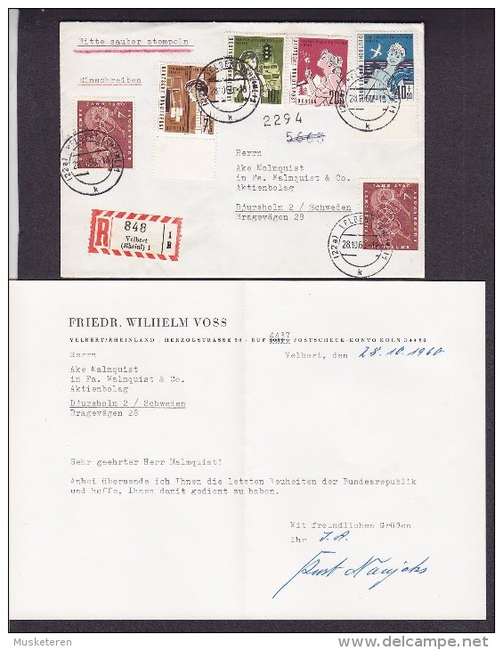 Germany Registered Einschreiben Label VELBERT (Rhein) 1960 Cover Brief Olympic Games & Hilfswerk BERLIN Complete Set - Sonstige & Ohne Zuordnung