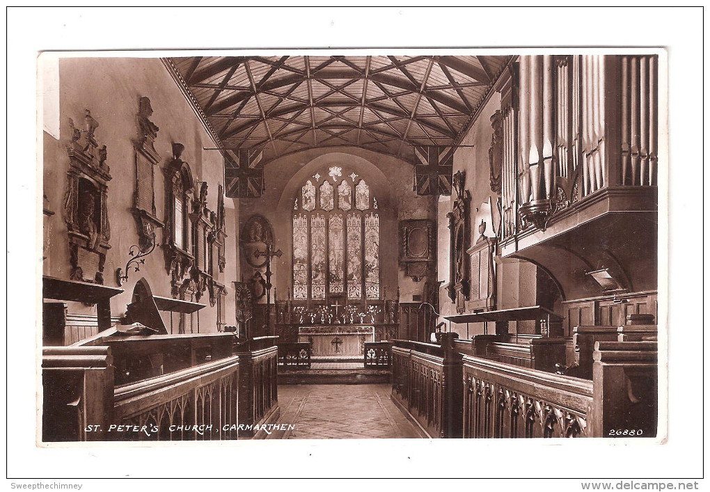 RP Carmarthen St Peters Church Interior Vintage Postcard Unused - Carmarthenshire