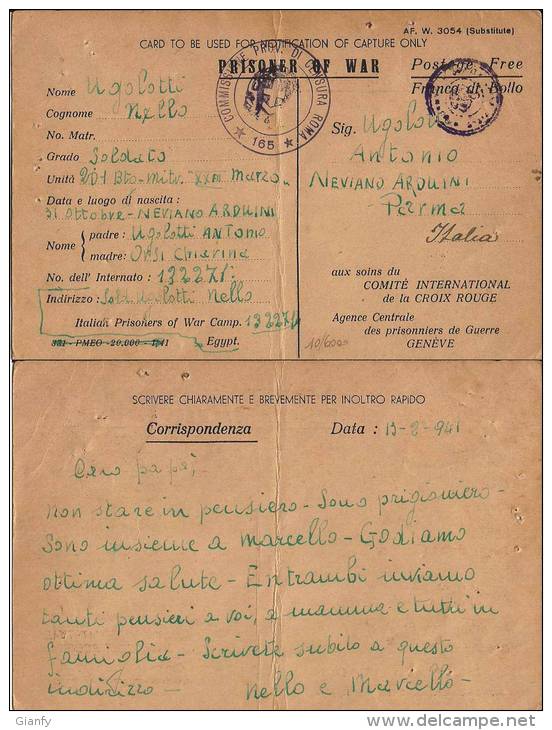 CAMPO PRIGIONIERI TRANSIT POW CAMP RAS EL TIN EGITTO 1941 X NEVIANO ARDUINI - Military Mail (PM)