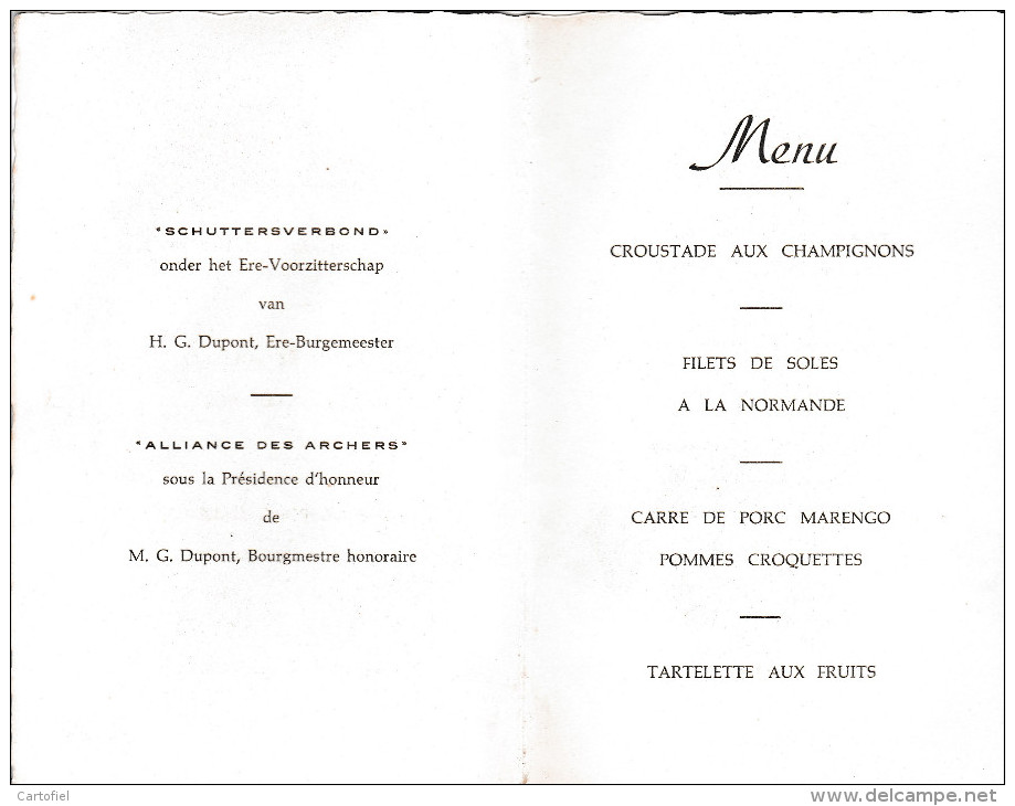 TIENEN-SCHUTTERSVERBOND-ALLIANCE DES ARCHERS-1964-ORIGINELE-MENU-MOOI ARCHIEFSTUK-ZIE 3 SCANS ! ! ! - Tienen