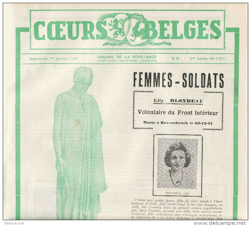 FEMMES SOLDATS Revue COEURS BELGES Organe De La Résistance / Guerre 40-45 Blondeau Devalet Demaret Henin - Belgique