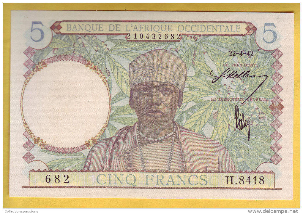 BANQUE DE L' AFRIQUE OCCIDENTALE - 5 Francs. Valeur Bleu Clair - - Altri – Africa