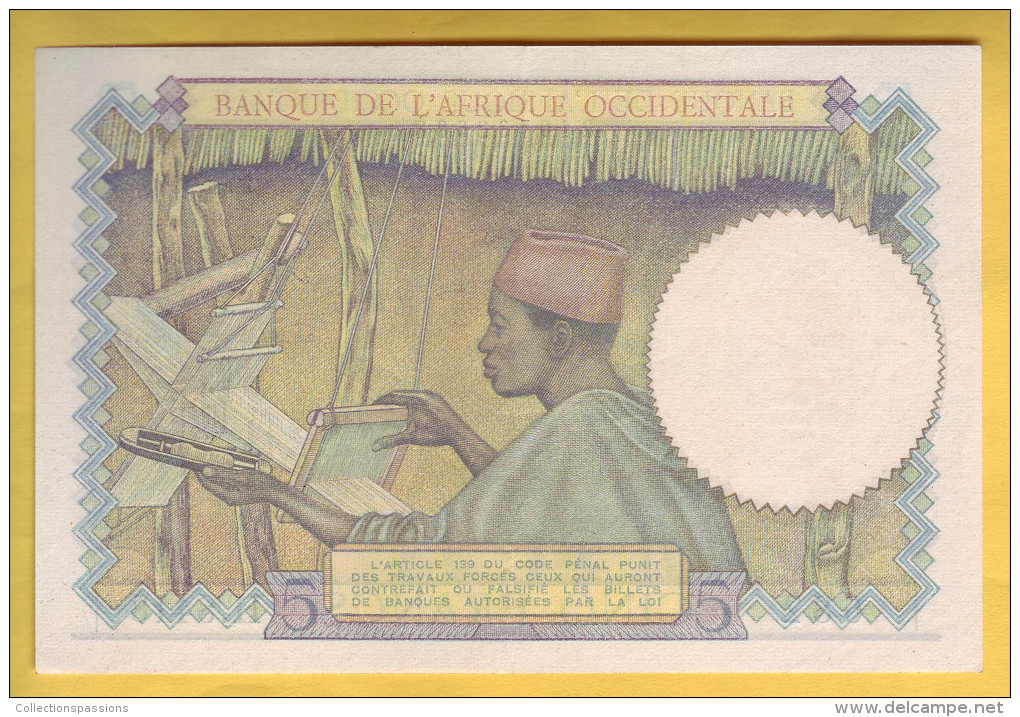 BANQUE DE L' AFRIQUE OCCIDENTALE - 5 Francs. Valeur Bleu Clair - - Sonstige – Afrika