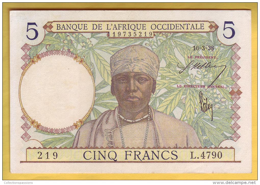 BANQUE DE L' AFRIQUE OCCIDENTALE - 5 Francs. Valeur Bleu Foncé - - Sonstige – Afrika