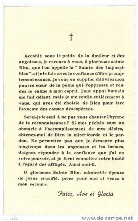 IMAGE PIEUSE HOLY Card Santini : " Sainte Rita De Cascia Avocate Des Causes Désespérées " - Images Religieuses