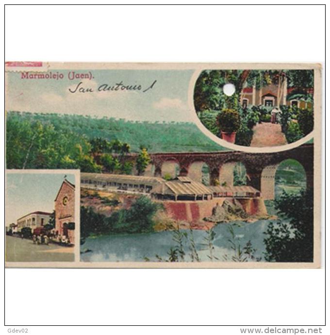 JNTP7763-LFT6311.Tarjeta Postal De JAEN.Arboles,PUENTE ROMANO Y Rio.3 ESTAMPAS DE MARMOLEJO.Jaen. - Jaén